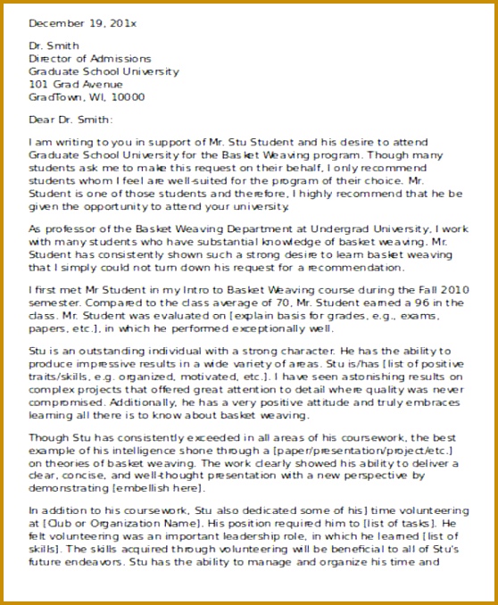 Recommendation Letter Sample for Graduate School from Professor 678558