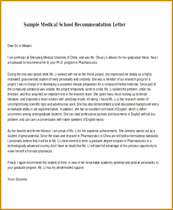 sample medical school recommendation letter 678558