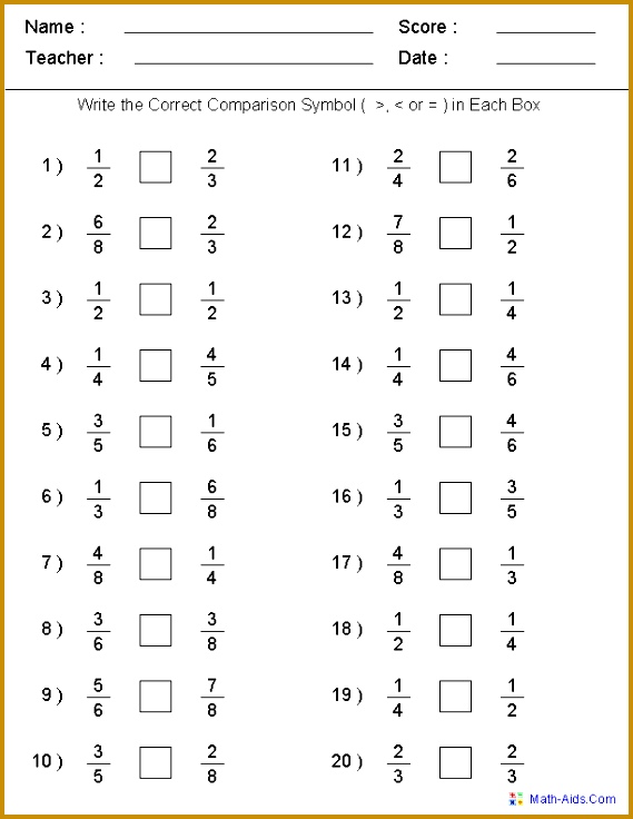Greater Than Less Than Worksheets Math Aids ezbLn Fraction Worksheets 736569