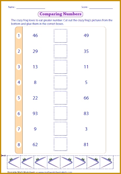 Greater Than Less Than Worksheets bdusk paring Numbers Cut Glue Activity 593413