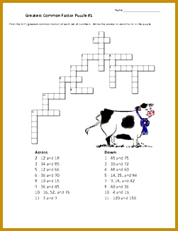 Math Greatest mon Factor GCF Crossword Puzzles To plete these two crossword 325251