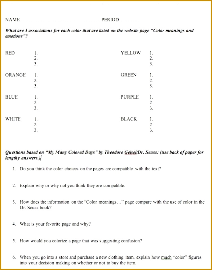 This is a worksheet that goes along with My Many Colored Days by Dr 870684