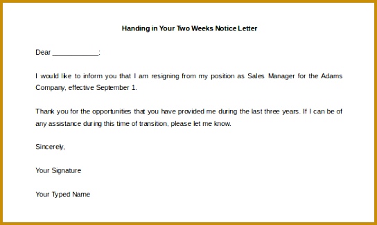 Two Weeks Notice Letter 31 Free Word PDF Documents Download xfuhq Handing in Your Two Weeks Notice Letter Template Download 325544
