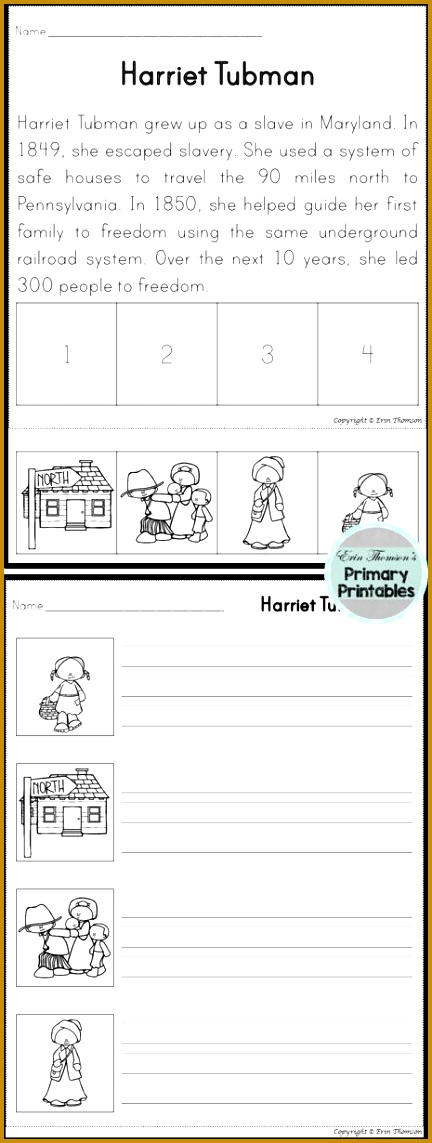 Harriet Tubman Sequencing Story cut and paste the four pictures in the order that depicts 4321143