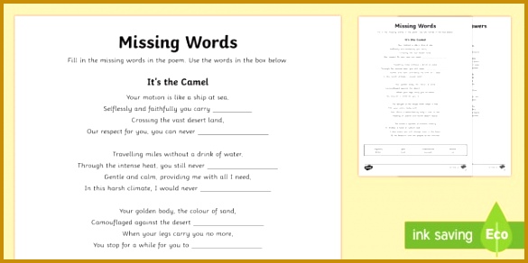 Camel Poem Find the Missing Words Worksheet Activity Sheet 2oesk Camel Poem Find the Missing Words Worksheet Activity Sheet Science Living World 292585