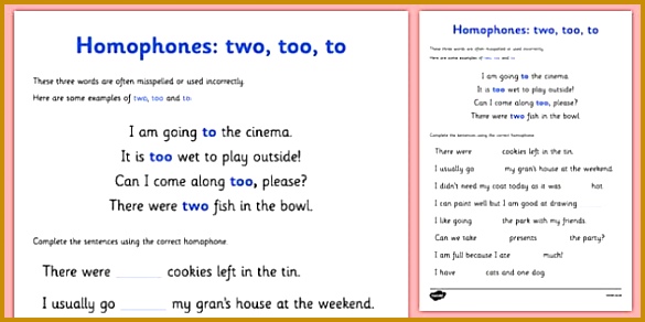 Homophones Early Years EYFS homophone similar Page 1 fkdix Homophones To Two Too Activity Sheet 585292