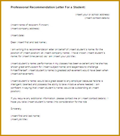Letter of Re mendation for a Student 452399