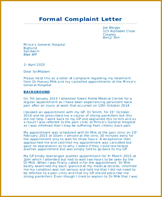 Formal Medical plaint Letter 678558