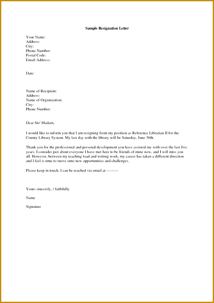Email Resignation Letter Sample 684968