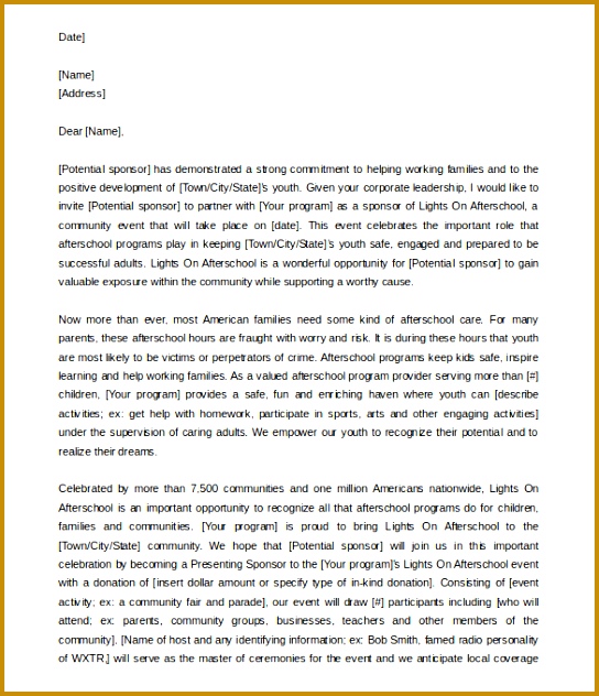Sample Sponsorship Proposal Letter for Events Word Doc 632544