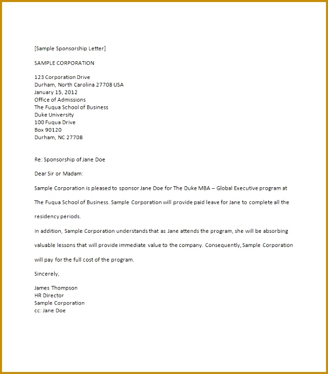 Printable Sponsorship Letter Template 25 739648