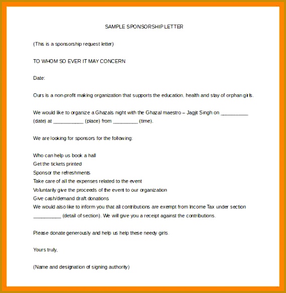 sample sponsorship letter Non Profit Organisation Sponsorship Letter Template Word Editable 570584