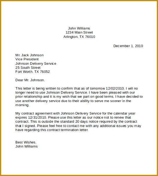Contract Termination Letter Service Contract Termination Letter Sample Termination Letters 8 Termination Services Letters Construction Contract 604544