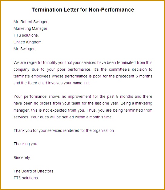 Sample Termination Letter for Non Performance 626544