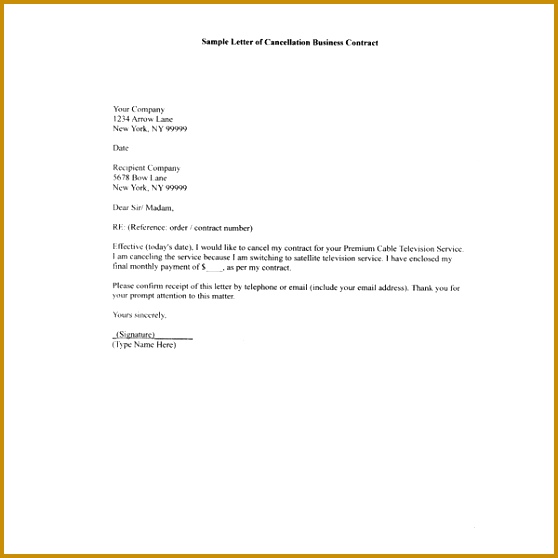 How to Write A Sample Letter of Cancellation Business Contract contract termination letter 558558