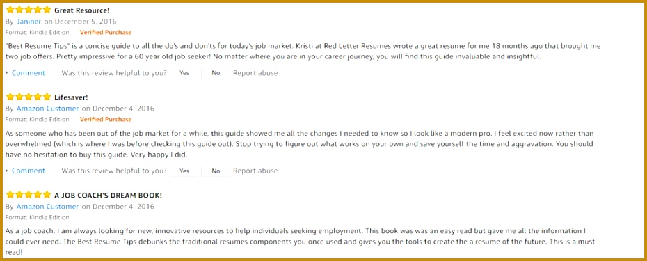 5 Star Review on Amazon Best Resume Tips by Red Letter Resumes Resume Help 375930