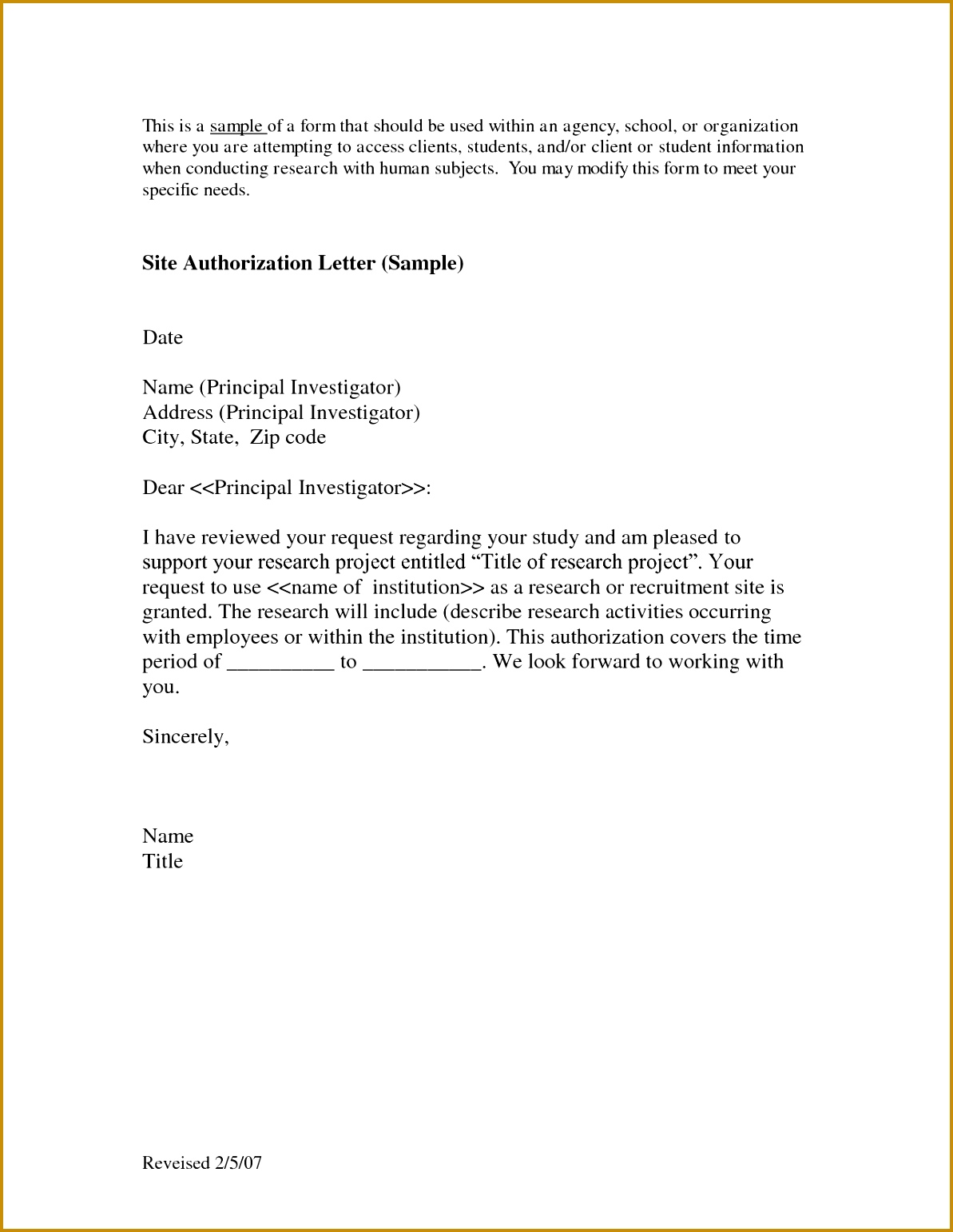 Site Authorization Letter Sample Download as DOC 15411193