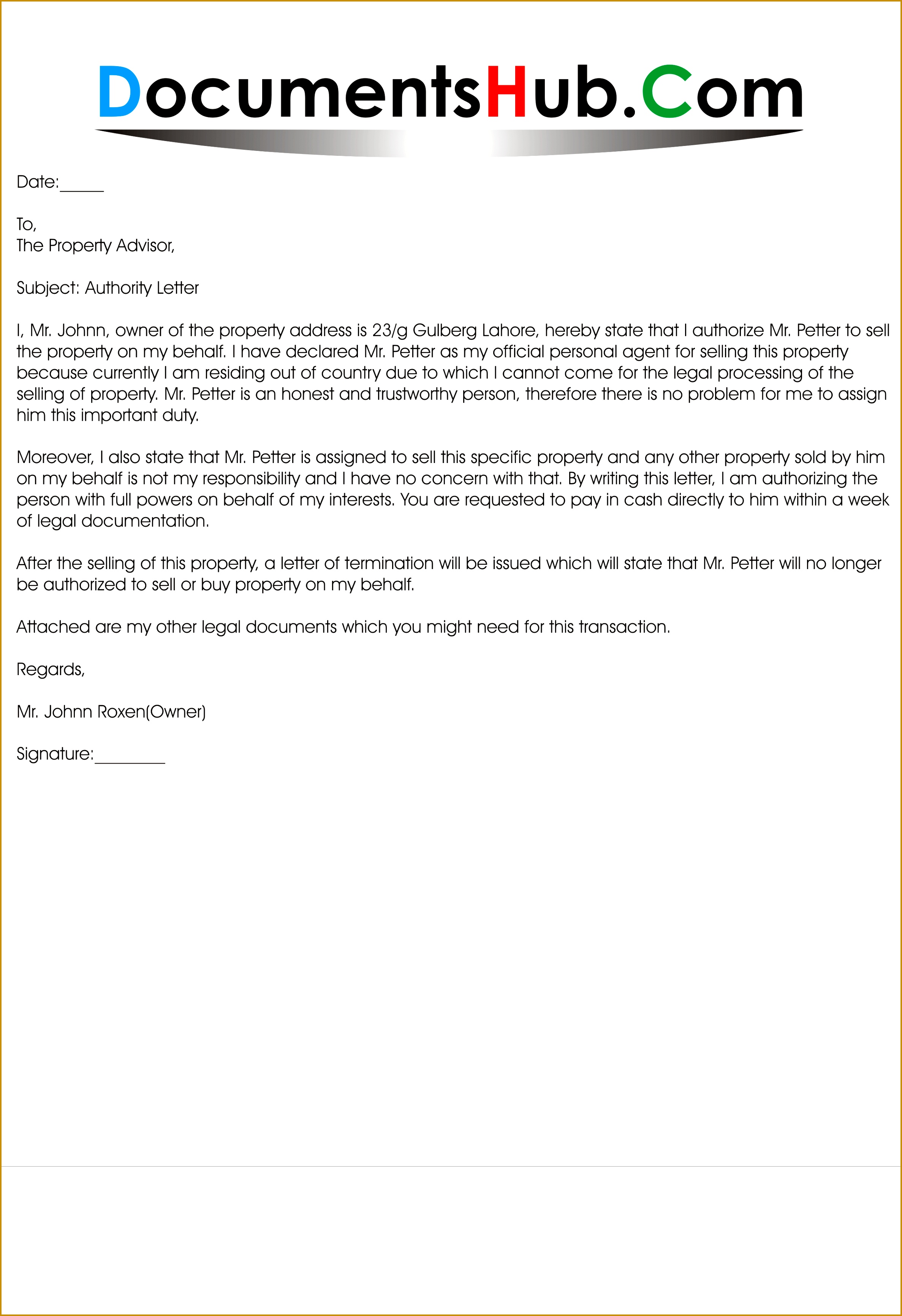 Example of Authorization Letter to Sell Property 34622374