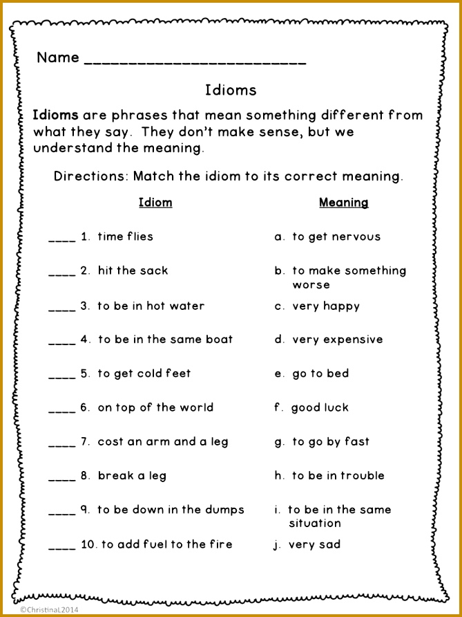 idiom worksheet 3rd grade 892669