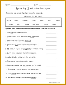 Replacing Words with Antonyms Worksheets 283219