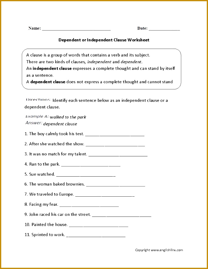 What is an Independent Clause Worksheet Independent Dependent 885684