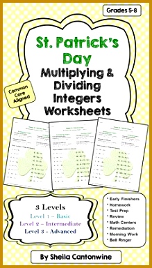 St Patrick s Day Math Multiplying & Dividing Integers Worksheets 3 Levels 384219