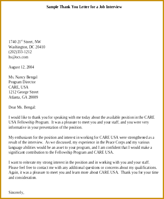 Formal Thank You Letter for Interview 678558