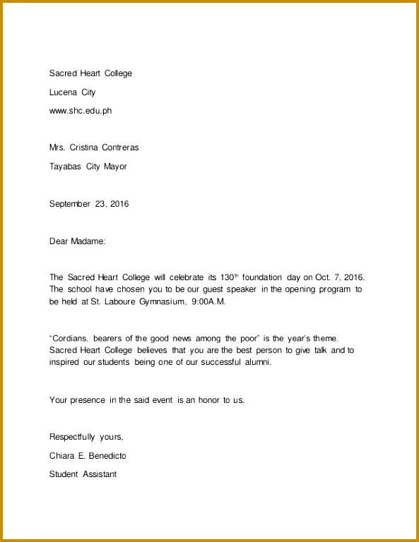 Invitation Letter Sample Sacred Heart College Lucena City Mrs Cristina Contreras 768593