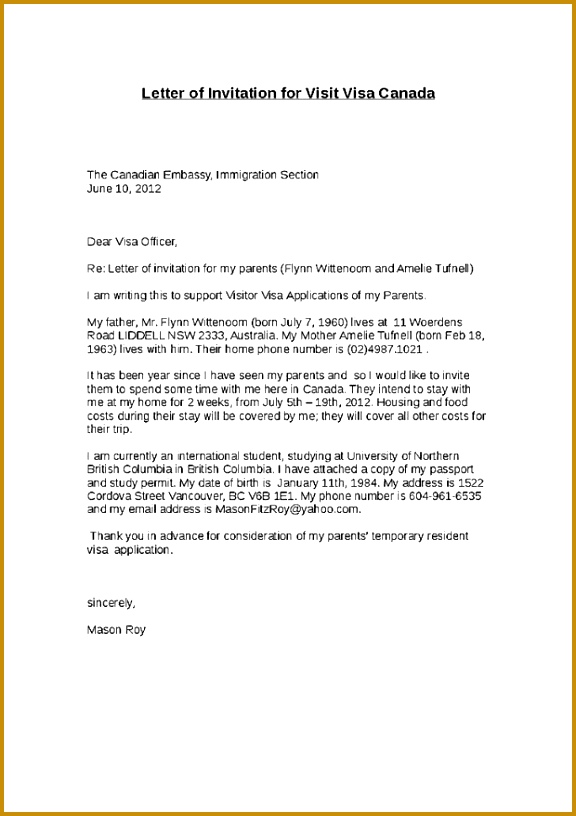 Invitation To Canada Letter Sample Sample Invitation Letter To Visit Canada Premium Invitation 816576