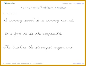 Cursive Sentences Worksheet screenshot from K5 Learning k5learning cursive writing worksheets cursive sentences Educational 215279
