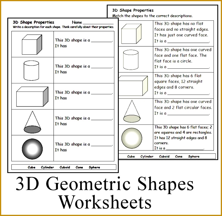 3D Geometric Shape Worksheets math homeschool teach 739759