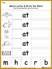 AT Word Family Match Letter and Write the Word 292219