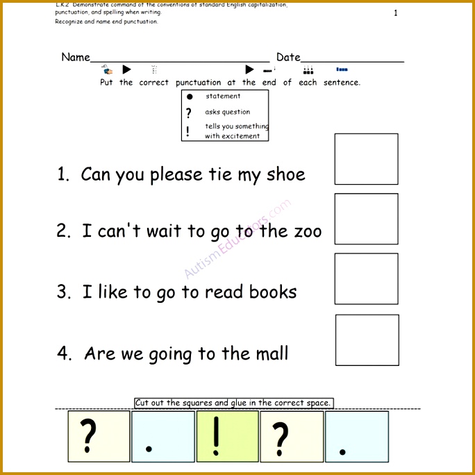Punctuation worksheets students can put the correct punctuation at the end of the sentence 684684