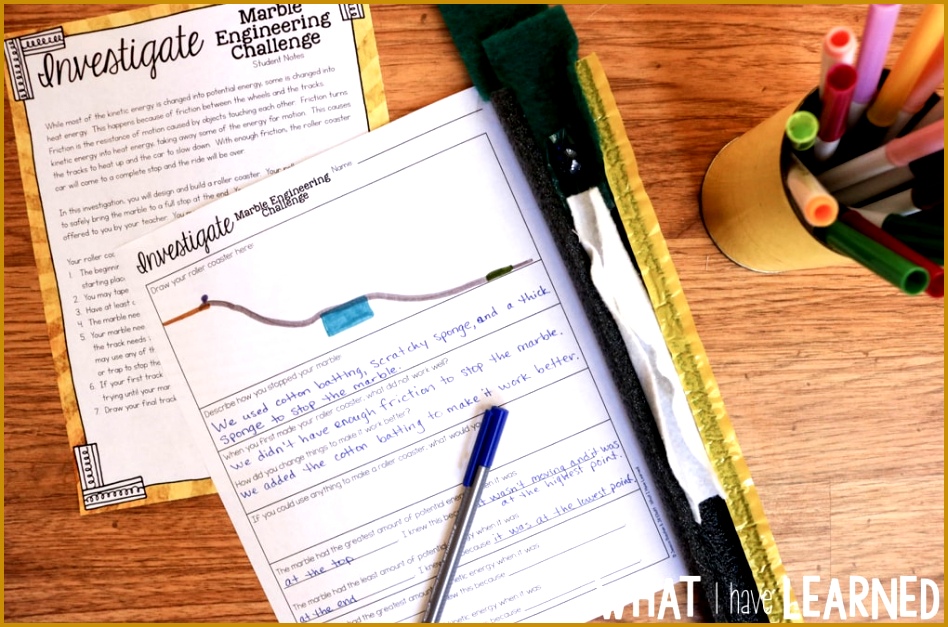 Build a rollercoaster to investigate kinetic and potential energy Discuss design challenges constraints 627948