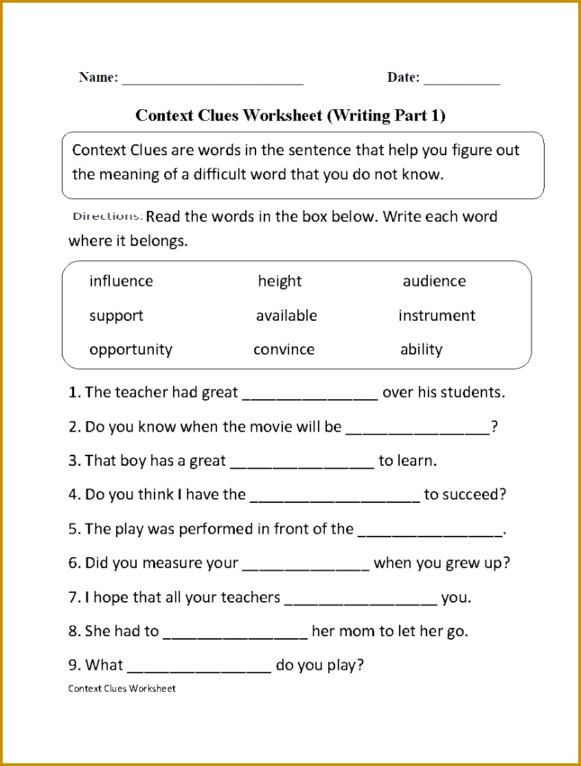 Context Clues Worksheet Writing Part 1 Intermediate 1115846