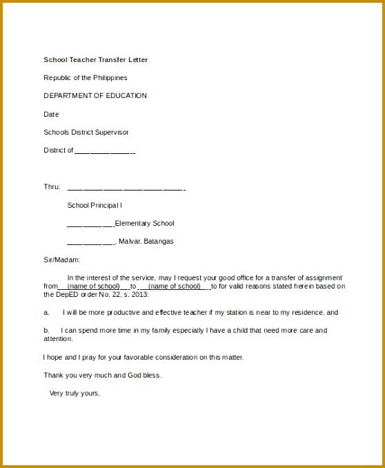 School Teacher Transfer Letter Template 678558