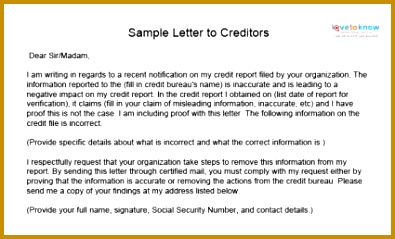 letter to creditor template 239395
