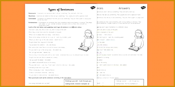 Types of Sentences Differentiated Activity Activity Sheet 292585