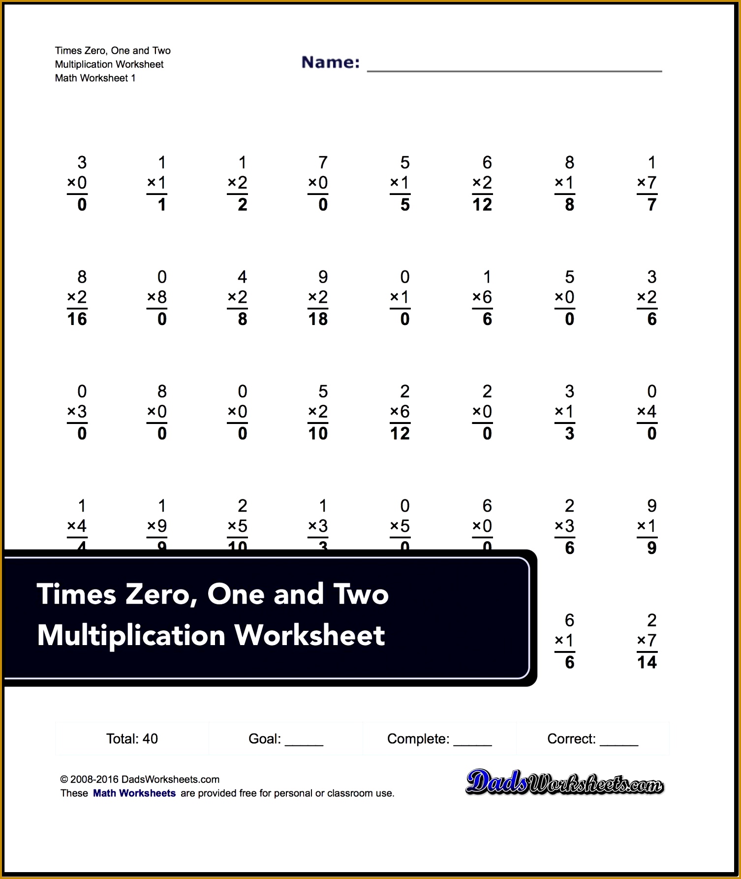 Multiplication Worksheets 36 Problems