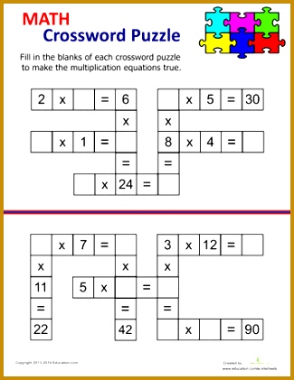 4th Grade Worksheets Multiplication Crossword 421325