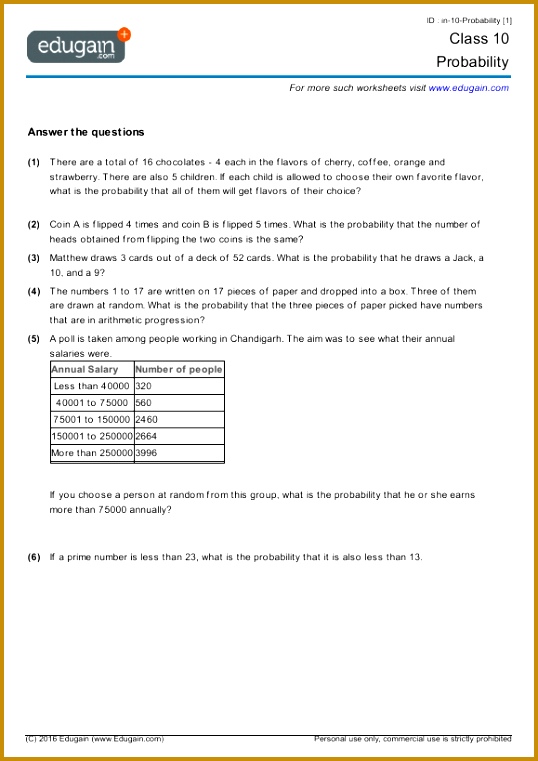 year 10 math worksheets and problems probability edugain australia & Year 10 Maths Worksheets 761538