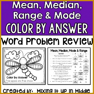 Median Mode and Range Color by Answer Word Problem Activity 325325