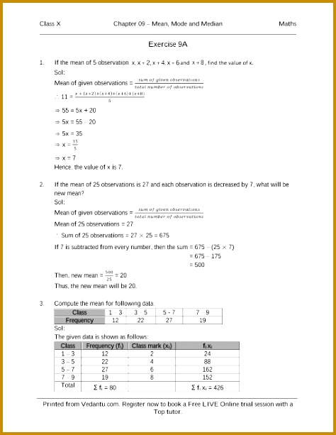 RS Agarwal Class 10 Solutions Chapter 09 Mean mode median part 1 613474