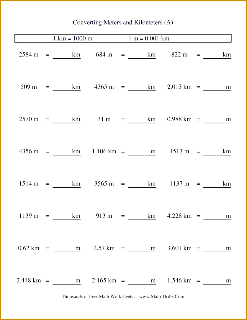 worksheet Units Measurement Worksheets Metric Conversion Meters And Kilometers A Convert Worksheet Answers 1083837