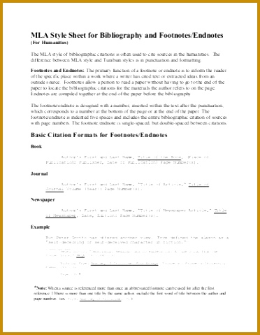 MLA Style Sheet for Bibliography and Footnotes Endnotes 479372