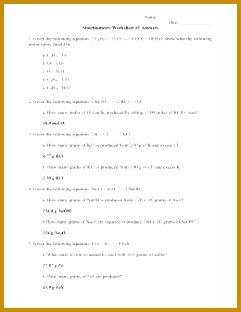 Mass Mass Problems Worksheet Stoichiometry Worksheet 1 Answers 312241