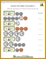grade math worksheets count the coins to 2 dollars 1 242186