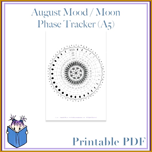 Bullet Journal A5 August 2017 Mood Mandala Moon Phase Tracker Printable PDF Page BuJo Digital Sticker Sheet 530530