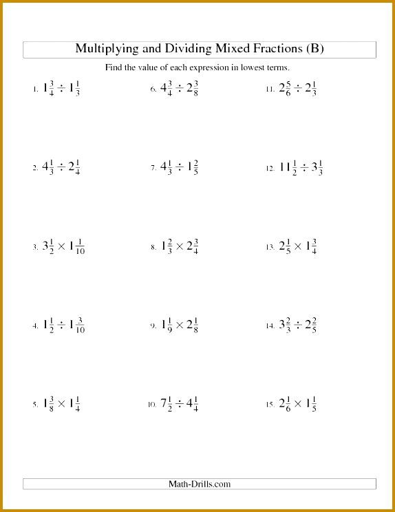 Fractions Worksheet Multiplying and Dividing Mixed Fractions B Printed Jan 744574