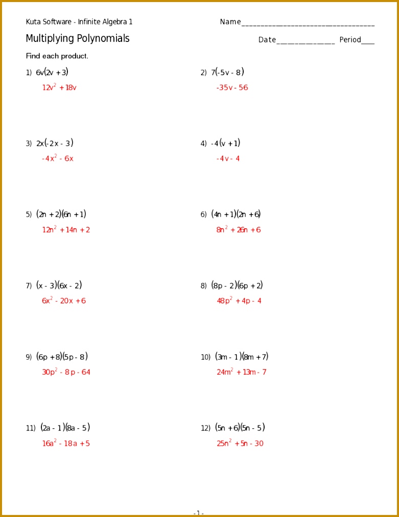 Multiplication Of Binomials Containing Radicals Worksheet Answers